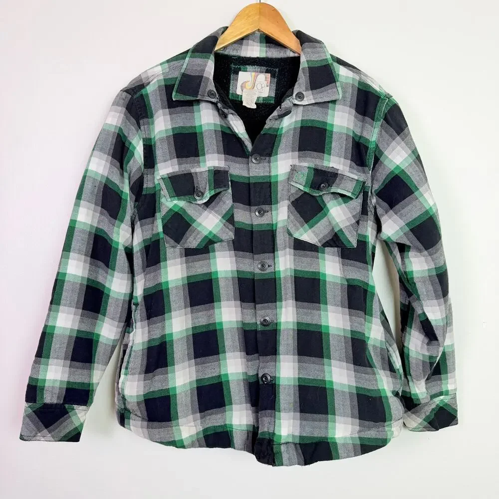 Ocean Pacific Plaid Flannel Sherpa Lined Shirt Jacket Men's M 90s Grunge Surfer